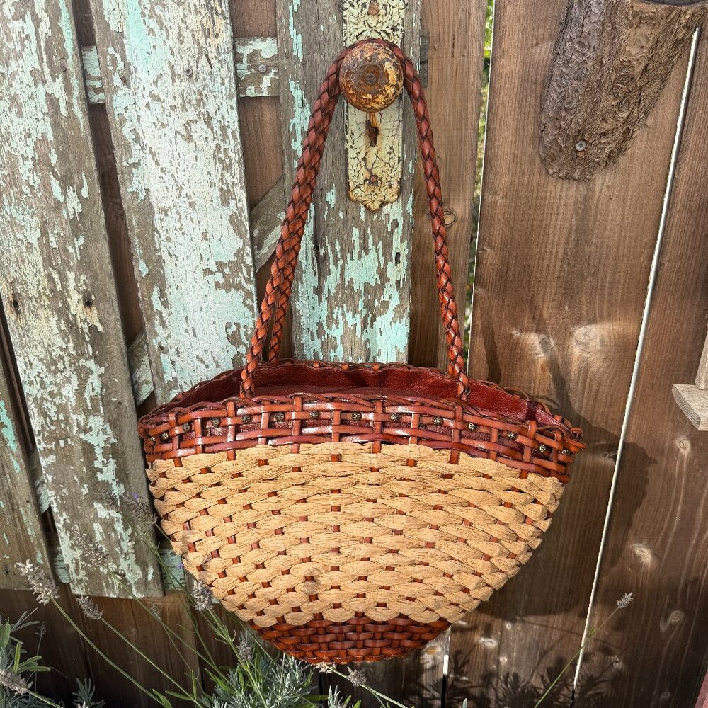 Large Woven Leather & Heavy Raffia Tote Bag Purse